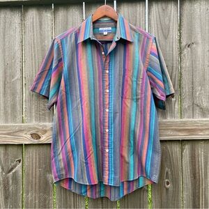 Vintage Multi-Color Striped John Henry Short Sleeve Button Down